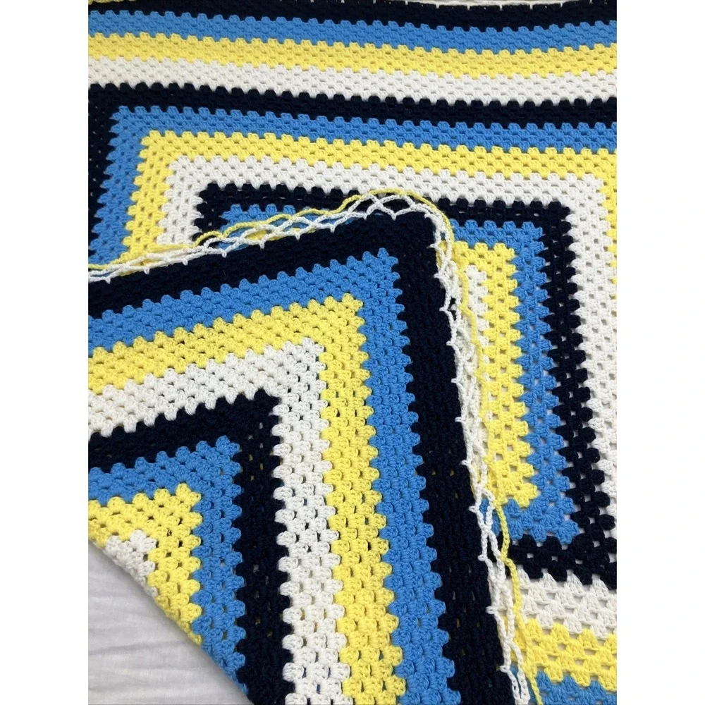 VTG Afghan Crochet Knit Granny Concentric Square Retro Lap Blanket Throw 57x57
